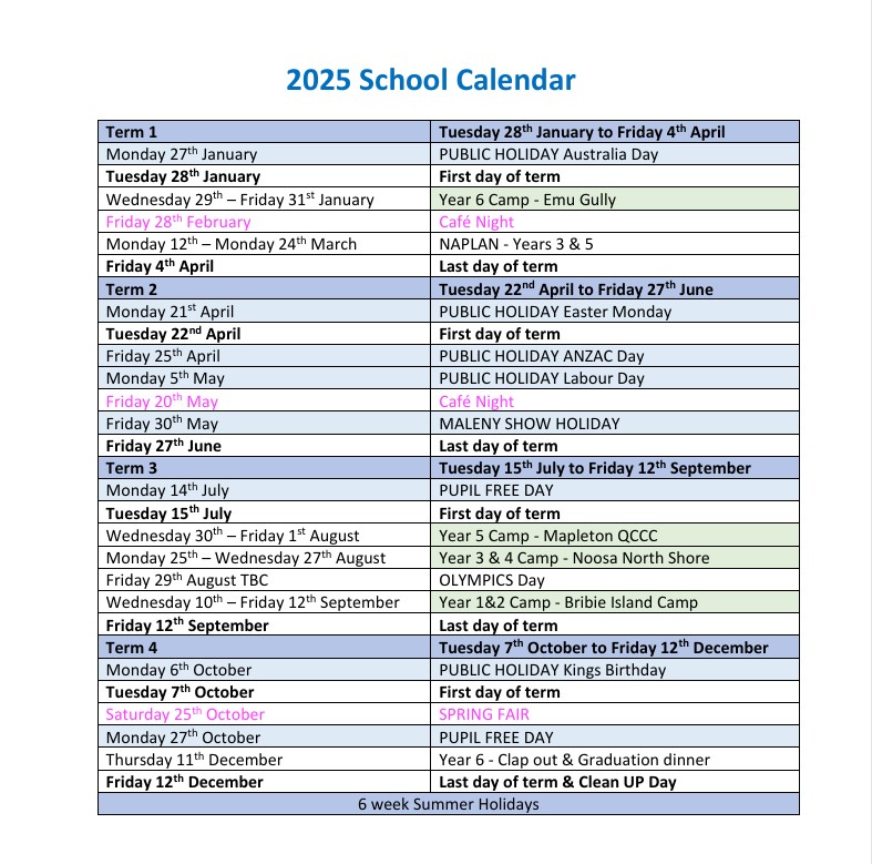 2025 School Calendar